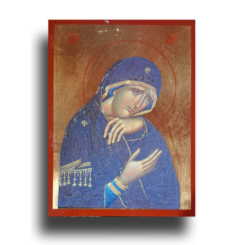 Ikona Bolestné Bohorodičky – s drobným poškozením, ale nedotčenou silou