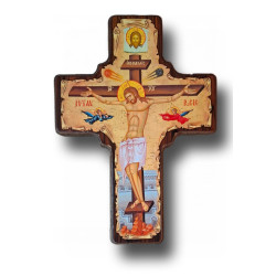 Dřevěný kříž s ikonou Ukřižování Krista