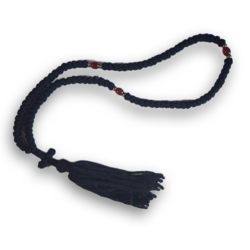 Pravoslavné čotky s černými 100 uzly a červenými korálky