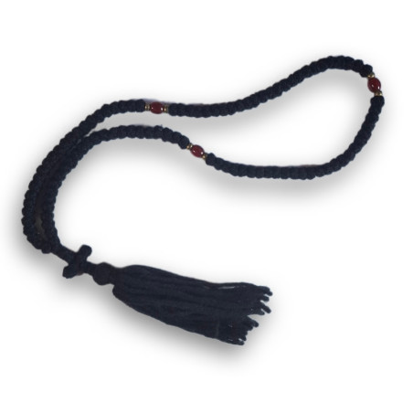 Pravoslavné čotky s černými 100 uzly a červenými korálky