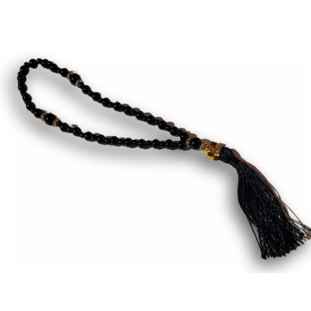 Růženec se střapcem – 23 cm (černý se zlatým křížkem a Pannou Marií)