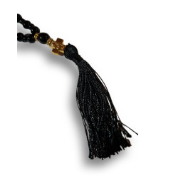 Růženec se střapcem – 23 cm (černý se zlatým křížkem a Pannou Marií)