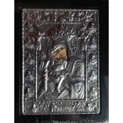Kovová ikona Panny Marie s malým Kristem