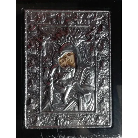 Kovová ikona Panny Marie s malým Kristem