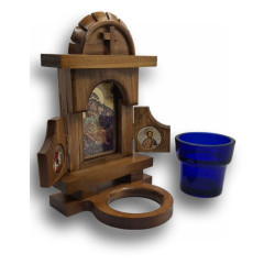 Dřevěný ikonostas s otevíracími dvířky, ikonou Panny Marie