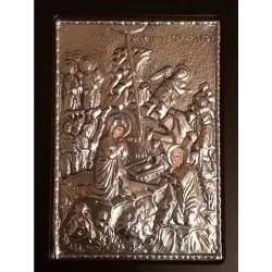 Kovová ikona Narození Krista