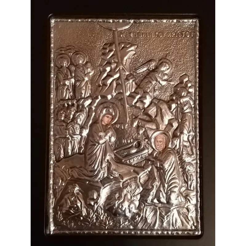 Kovová ikona Narození Krista