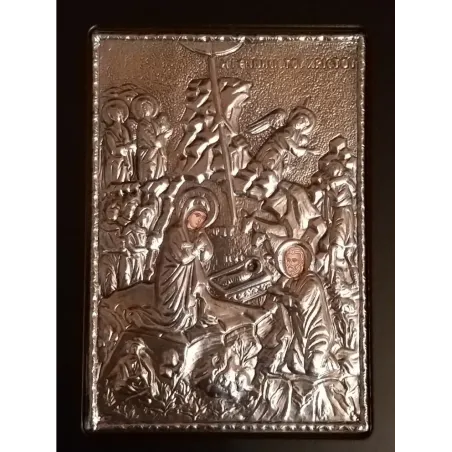 Kovová ikona Narození Krista