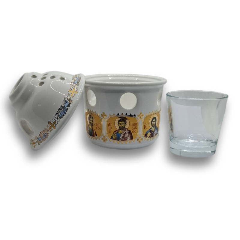 Porcelánová olejová lampa s ikonami Krista a apoštolů