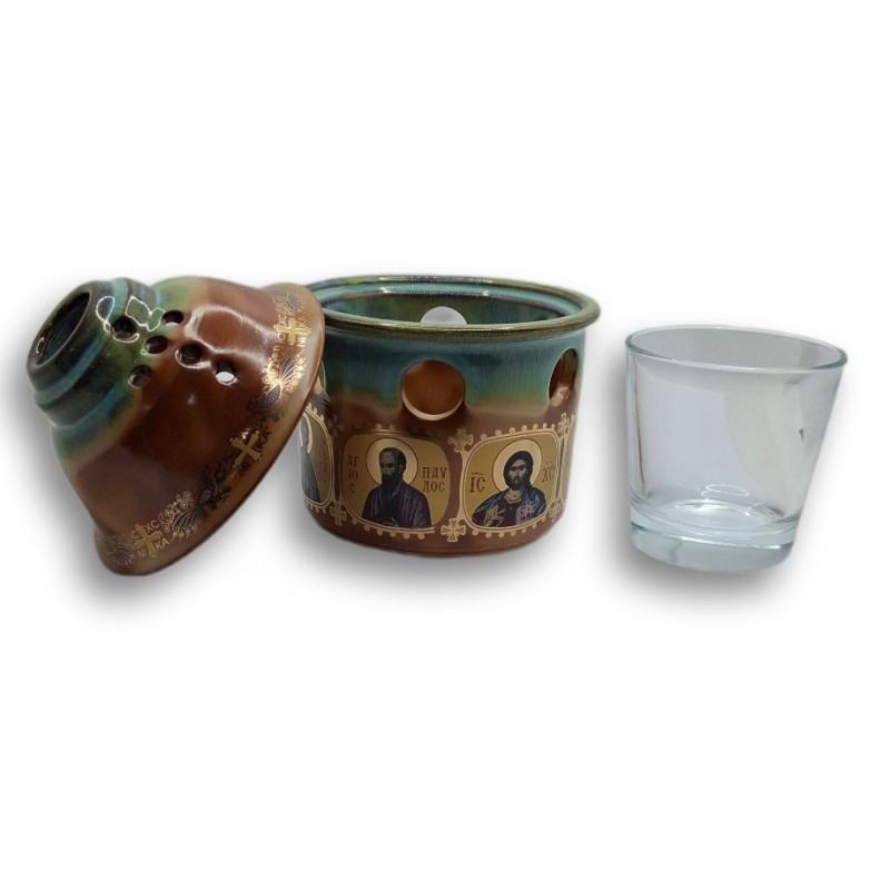 Porcelánová olejová lampa s ikonami Krista a apoštolů