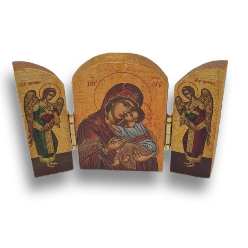 Byzantský triptych „Polibek vtěleného světla“ – Eleousa mezi Michaelem a Gabrielem