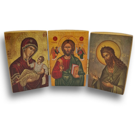 Vyřezávaný Triptych "Kristus Vševládce" s sv. Janem Křtitelem a Pannou Marií