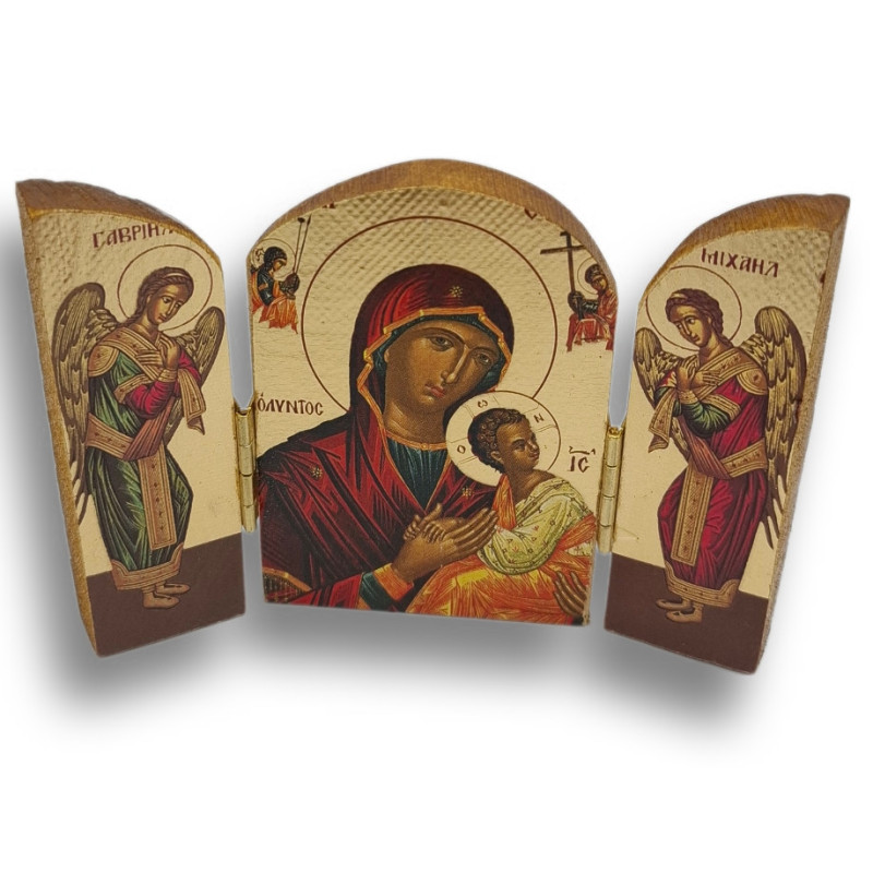 Vyřezávaný dřevěný triptych „Panna Maria Utišující bolest“