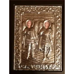 Kovová ikona Archanděla Michaela a Gabriela