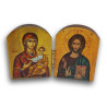 Dřevěný řecký diptych s ikonami Krista Pantokratora a Panny Marie s Dítětem