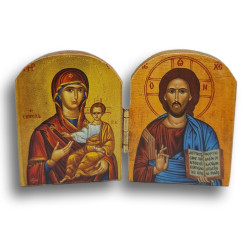 Dřevěný řecký diptych – Kristus Pantokrator a Panna Maria „Ukazující Cestu“ (Hodigitria)