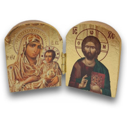 Dřevěný řecký diptych – Kristus Pantokrator a Panna Maria Jeruzalémská