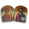 Dřevěný řecký diptych – Kristus Pantokrator a Panna Maria „Neuvadlá Květina“ – ručně vyřezávaný