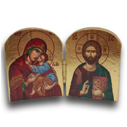 Dřevěný řecký diptych – Kristus Pantokrator a Panna Maria Eleusa (Milostivá)