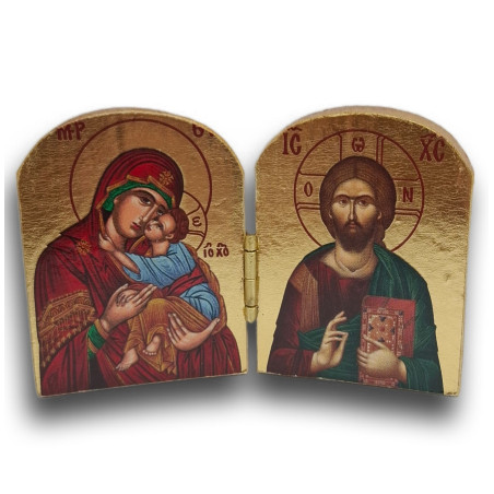 Dřevěný řecký diptych – Kristus Pantokrator a Panna Maria Eleusa (Milostivá)