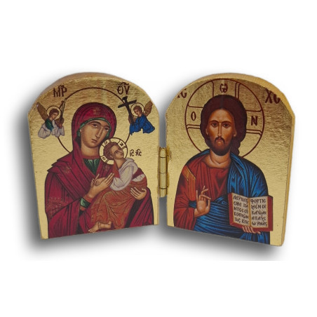Dřevěný řecký diptych – Kristus Pantokrator a Panna Maria Ustavičné Pomoci