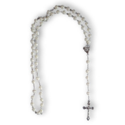 Bílý růženec s korálky ve tvaru růží – 55 cm