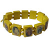 Žlutý dřevěný náramek s katolickými motivy svatých – elastický