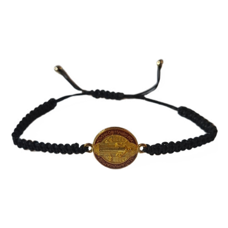 Nastavitelný nylonový náramek se svatým Benediktem – černý