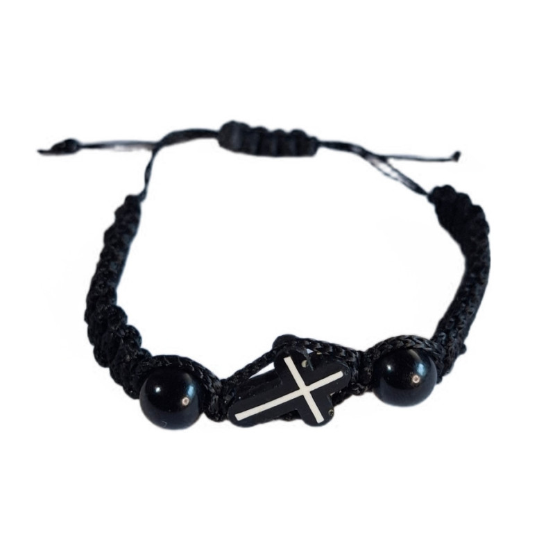 Modlitební Náramek s Černým Křížkem z Třešňového Dřeva