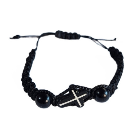 Modlitební Náramek s Černým Křížkem z Třešňového Dřeva