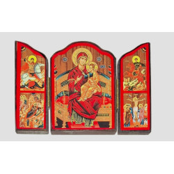 Dřevěný triptych – Bohorodice s Kristem na trůnu