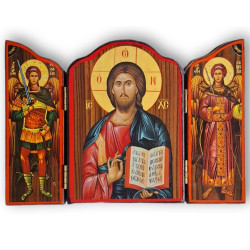Dřevěný triptych – Kristus Pantokrator se sv. archanděly