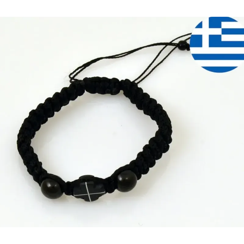 Modlitební Náramek s Černým Křížem z Třešňového Dřeva