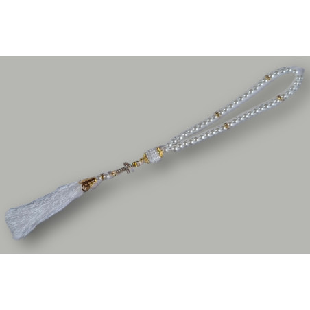 Luxusní perlový růženec s křížkem – 31 cm