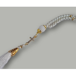 Luxusní perlový růženec s křížkem – 31 cm