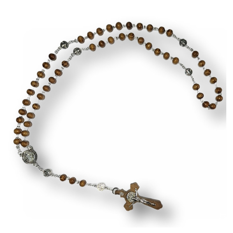 Dřevěno-kovový růženec sv. Benedikta – 54 cm