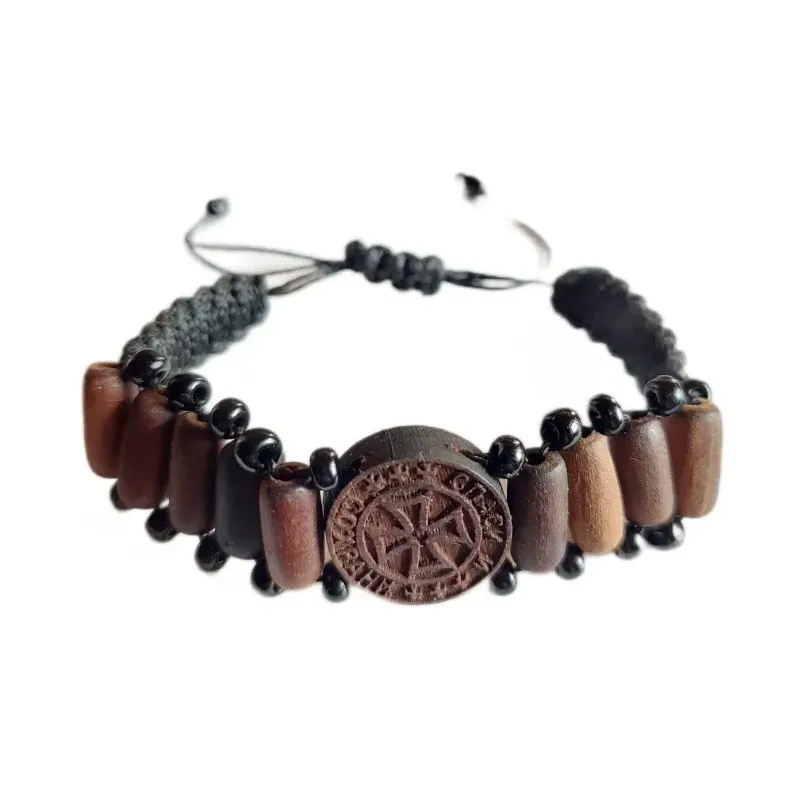 Dřevěný Křesťanský Náramek s Rytinou "Spasíš a Ochráníš