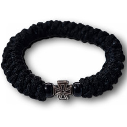 Ortodoxní modlitební náramek - Elastický, černý se saténem a černými korálky