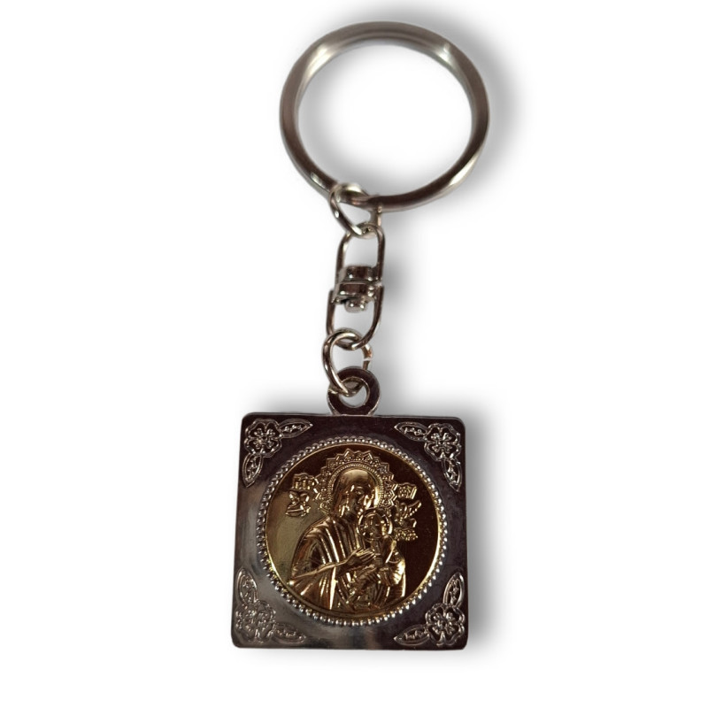 Klíčenka s medailonkem Panny Marie a sv. Kryštofa – stříbrno-zlaté provedení, oboustranný kovový přívěsek