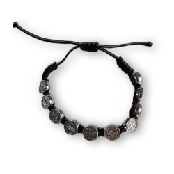 Černý náramek se svatým Benediktem – 10 medailí