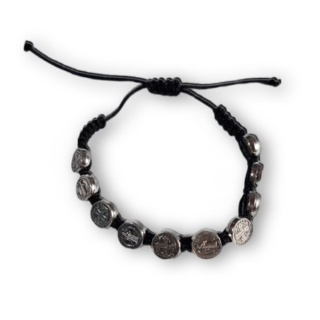Černý náramek se svatým Benediktem – 10 medailí