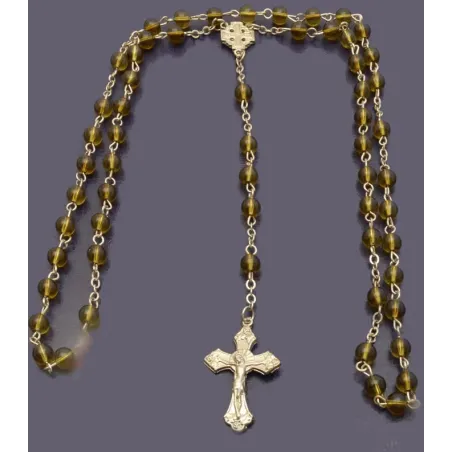 Zelený průsvitný korálkový růženec s křížem