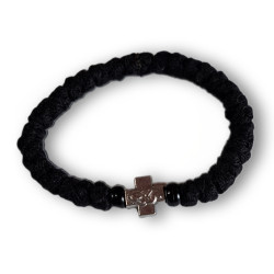 Ortodoxní modlitební náramek - Vlna, černý s křížkem a korálky