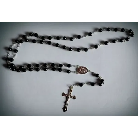 Elegance černý růženec s křížkem v plastové krabičce