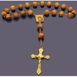 Dřevěný růženec s ikonou a pozlaceným křížem