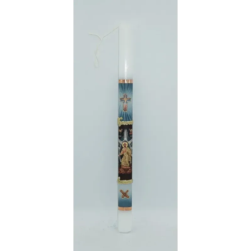 Ortodoxní vosková svíce s motivy Kristova sestupu do podsvětí