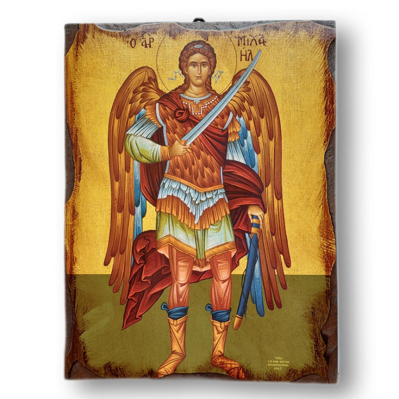 Ikona sv. Archanděla Michaela s vyřezávaným ornamentem