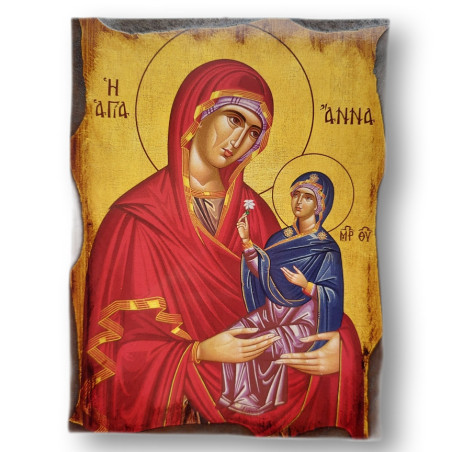 Ikona Svatá Anna s Pannou Marií s vyřezávaným rámem