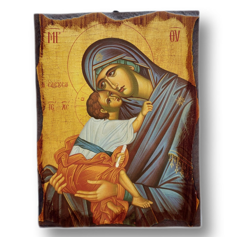 Ikona Panna Maria Eleusa s vyřezávaným rámem