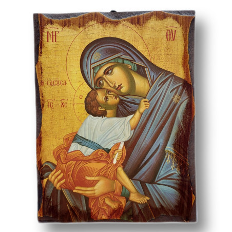 Ikona Panna Maria Eleusa s vyřezávaným rámem